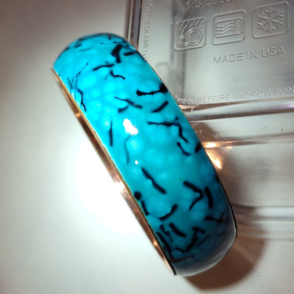 Speckled Turquoise Blue Enamel on Copper Vtg Matisse Renoir Bangle Brace…